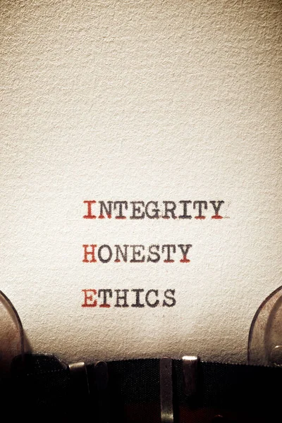 Integrità Onestà Etica Scritte Con Una Macchina Scrivere — Foto Stock