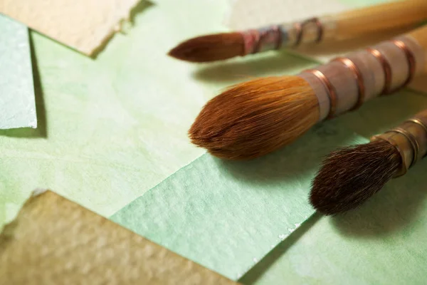 Watercolorist Paintbrushes Painted Paper — Stock Photo, Image