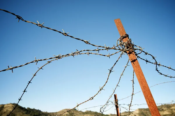 Closeup Rusty Barbed Wire Fence — Stock Photo, Image