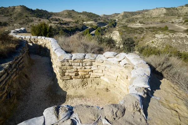 Reconstruction Defensive Position Named George Orwell Trench Used Spanish Civil — Stock Photo, Image