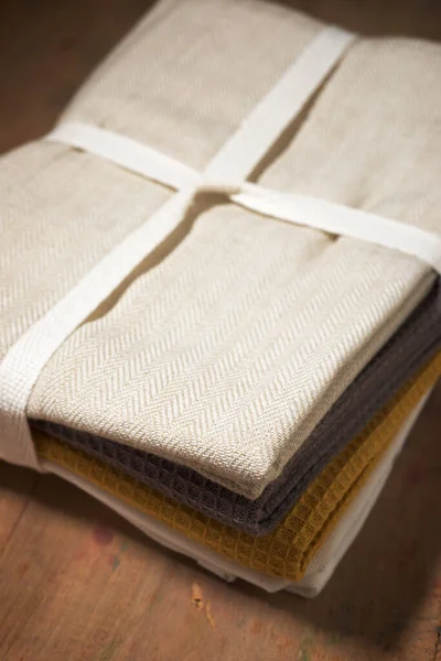 Dishcloths Wooden Table — Stock Photo, Image