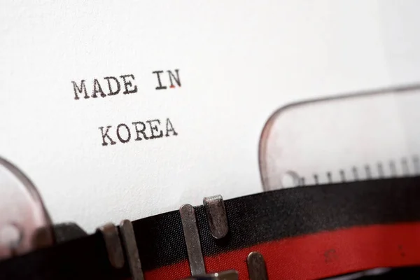 Hecho Corea Frase Escrita Con Una Máquina Escribir —  Fotos de Stock