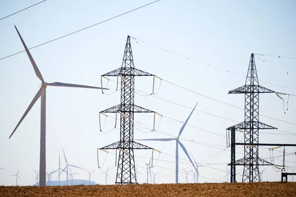 Zaragoza Eyaleti Nde Elektrik Üretimi Kolonlar Için Rüzgar Değirmenleri Spanya — Stok fotoğraf