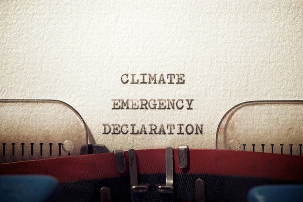 Declaración Emergencia Climática Frase Escrita Con Una Máquina Escribir — Foto de Stock