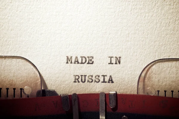 Made Russia Satz Der Mit Einer Schreibmaschine Geschrieben Wurde — Stockfoto