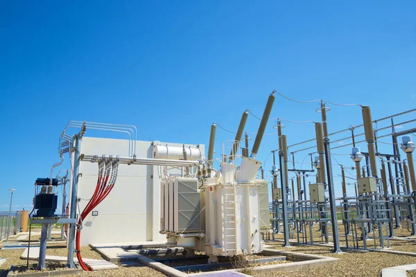 Primer Plano Una Subestación Eléctrica Provincia Zaragoza Aragón España —  Fotos de Stock