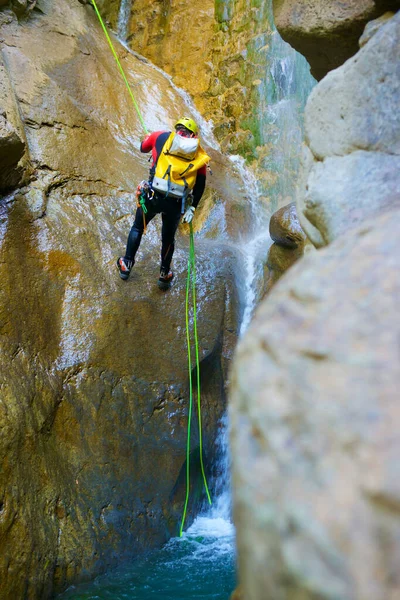 Canyoneering Aguare Canyon Pyrenees Canfranc Village Huesca Province Spain Stock Picture