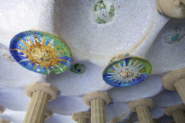 Dome in the Park Guell, Barcelona, Spain. Designed by Antonio Gaudi, is one of the most visited places in the city.