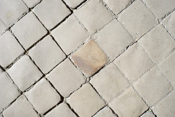 Floor of a street with stone tiles, Paris, France.