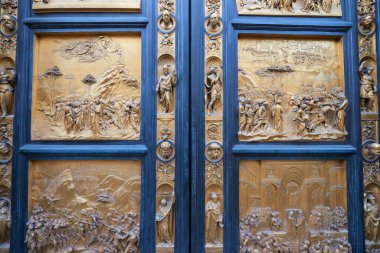 Base-Relief bronze of the paradise gate of the Baptistery in Florence, Italy.