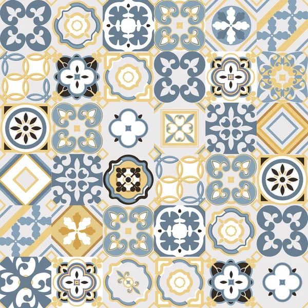 Klasik dikişsiz fayans deseni. Fas, Hint, Arap, Türk motifleri. Azulejo. Lizbon, Portekiz veya İspanyol mozaik mozaiği, Akdeniz dizaynı. vektör