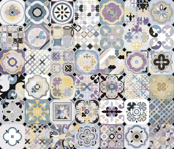 Vintage bezszwowy wzór płytki.Maroko, indyjski, arabski, turecki motywy. Azulejo. Lizbońska, portugalska lub hiszpańska mozaika retro, śródziemnomorski design. wektor — Wektor stockowy