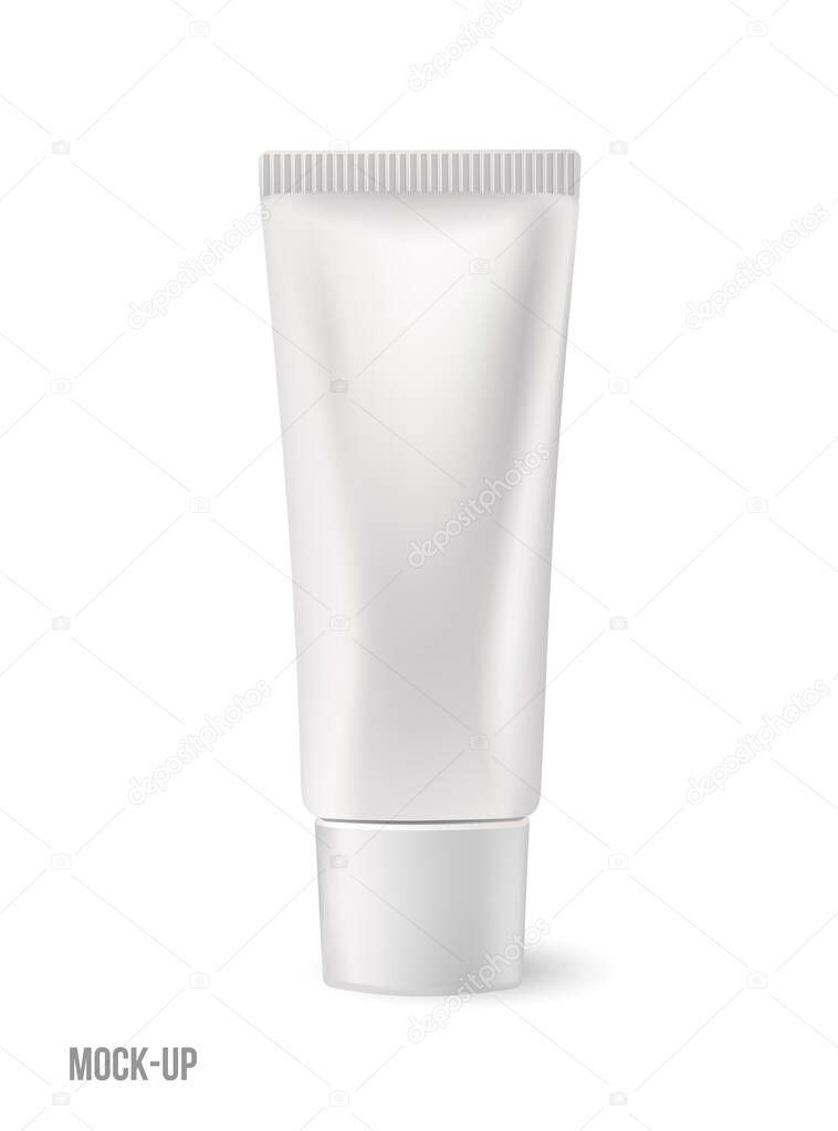 Plastic cosmetic tube , mockup isolated on white background.Realistic 3d.cosmetics, body cream, skin care, gel, lotion, glue, toothpaste.front view. Vector