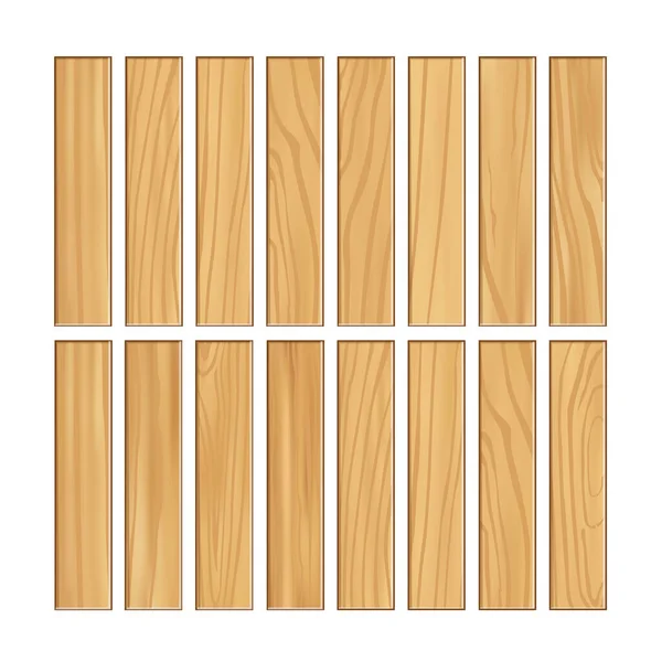 Tablón de madera aislado sobre fondo blanco, tablón horizontal, tablones de madera marrón varios tipos, tablón de madera vertical, vacío para la decoración de signos, set.vector — Vector de stock