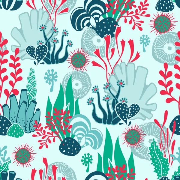 Vector seamless underwater pattern with seaweeds — Stock Vector