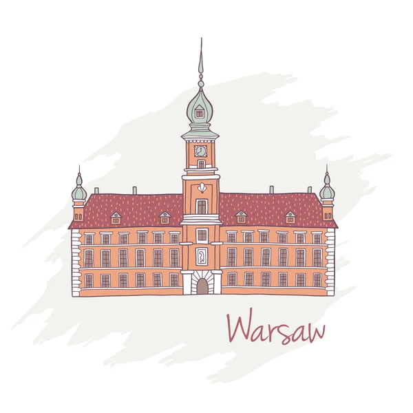 Handdrawn Royal Castle in Warsaw Poland — Stock Vector