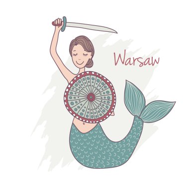 Deniz kızı Varşova Polonya handdrawn Anıtı