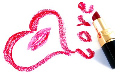 çizilmiş kalp ve lipstick.love.