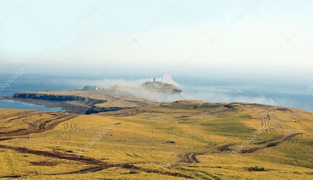 cape Crillon  in mist. Island Sakhalin