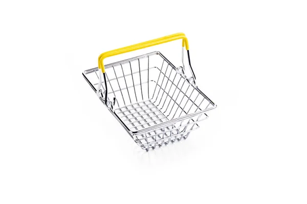 Studio Lighting Toy Metal Basket Products White Background Close — Stock Photo, Image