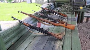 Minsk. Belarus. May 25, 2019. military training. the weapon is at the ready. machine guns, rifles, and machine guns. all different eras.