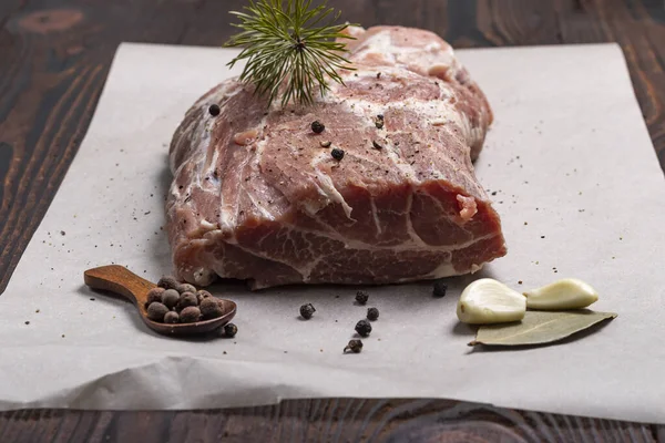 Papel Especial Para Hornear Carne Solomillo Cuello Cerdo También Cerca — Foto de Stock