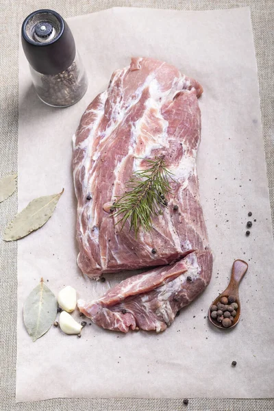 Papel Especial Para Hornear Carne Solomillo Cuello Cerdo También Cerca — Foto de Stock