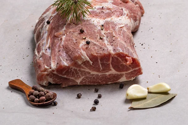 Papel Especial Para Assar Carne Lombo Porco Pescoço Também Perto — Fotografia de Stock