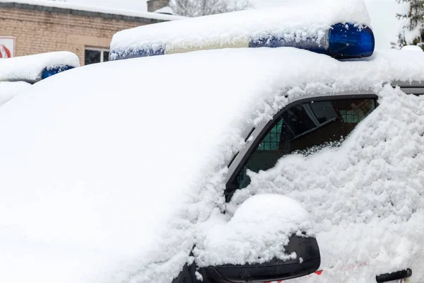 Daylight Police Siren Blue Snow Close — Stock Photo, Image