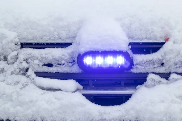 Daylight Police Siren Blue Snow Close — Stock Photo, Image