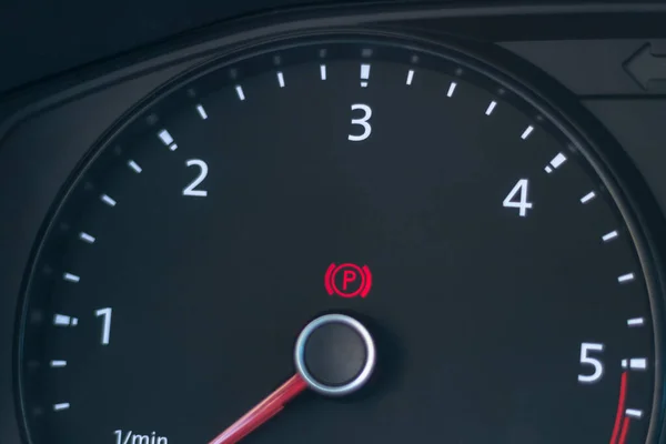 Natural Light Dashboard Car Handbrake Indicator Close — Stock Photo, Image