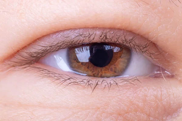 Oko Otevřené Studiové Osvětlení Dívka Věku Let Stárnutí Kůže Očí — Stock fotografie
