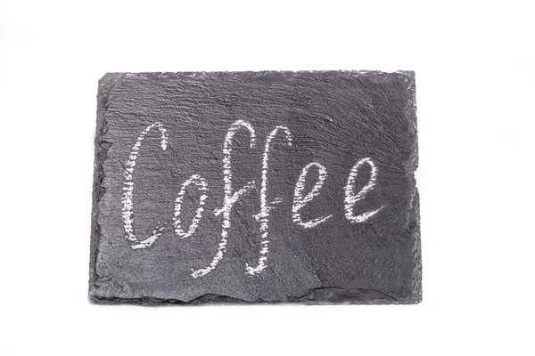 Kaffee Eine Inschrift Auf Einem Schwarzen Stein Weißer Kreide Aufgenommen — Stockfoto