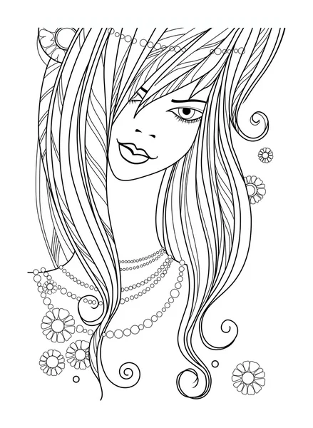 Beautiful girl - vector illustration outline on white background — Stock Vector