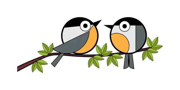 Two tits sitting on a tree branch — Stock Vector