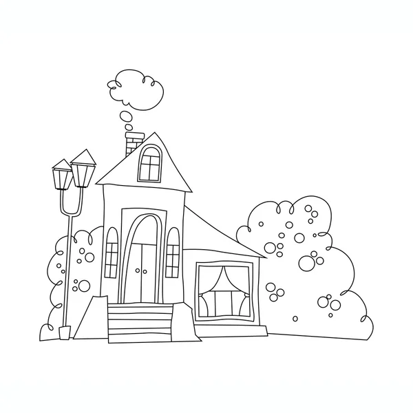 Zwart-wit huis in cartoon stijl — Stockvector