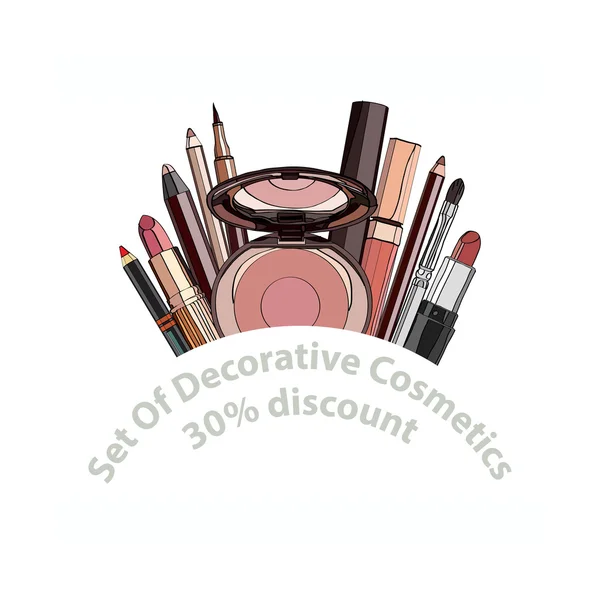 Conjunto de cosméticos decorativos . — Vetor de Stock