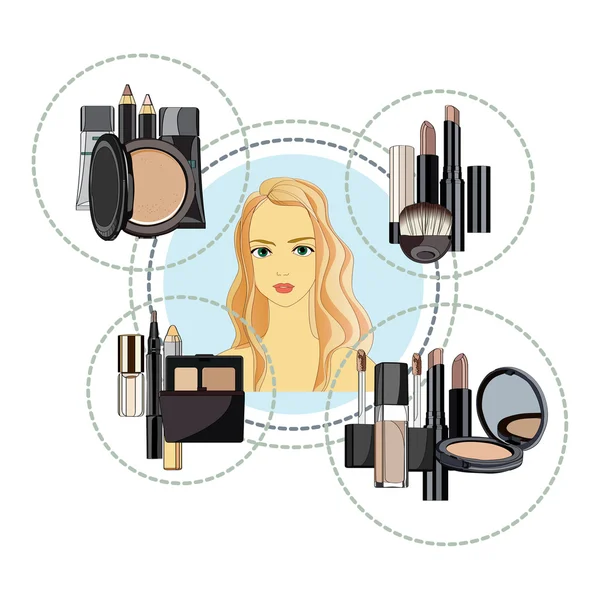Flicka och ange kosmetiska produkter — Stock vektor
