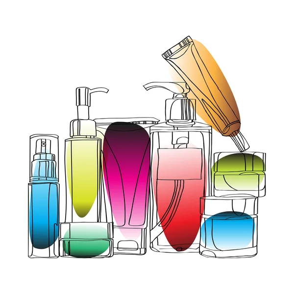 Conjunto de cosméticos para cuidados com a pele — Vetor de Stock