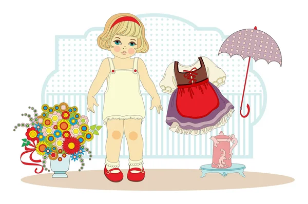 Girl doll with clothes — Stock Vector