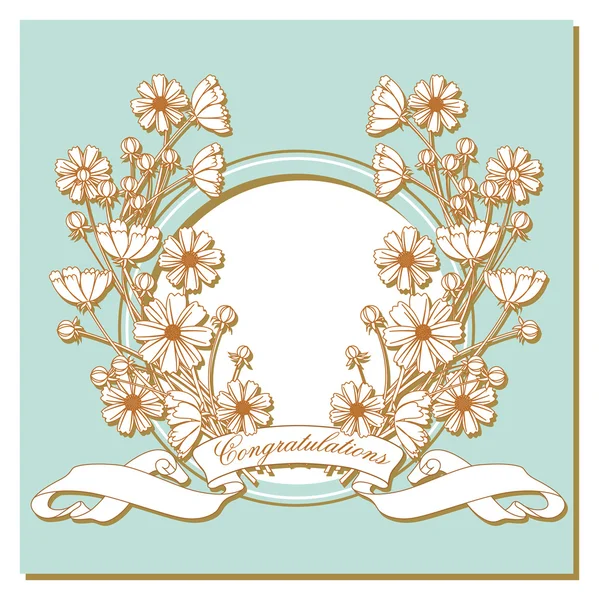 Vintage card with flowers around the frame. — Stock Vector