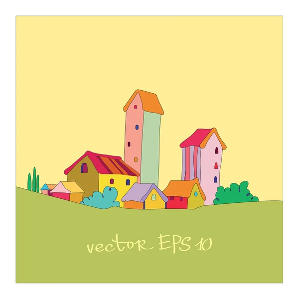 Petit village peint dans le style de dessin animé — Image vectorielle