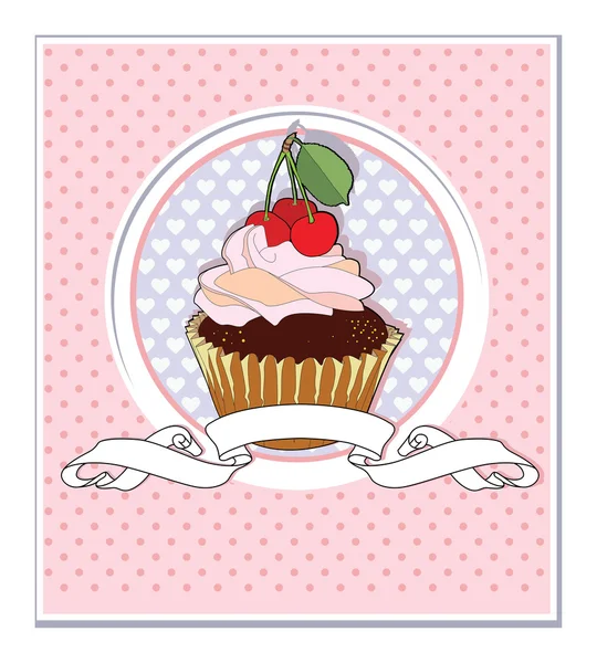 Muffin with Cherry — Stock Vector