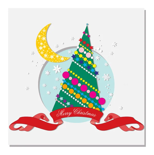 Tarjeta con árbol de Navidad y luna creciente — Archivo Imágenes Vectoriales