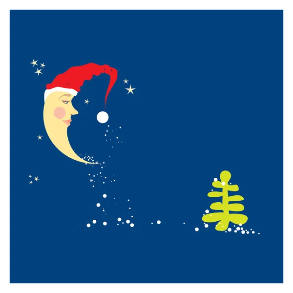 Croissant de lune dans un chapeau de Noël — Image vectorielle