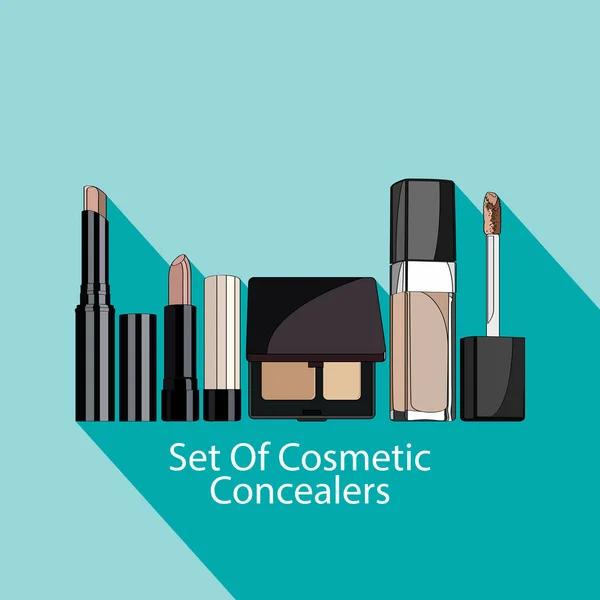 Set of cosmetic concealers style flat. — Stock Vector