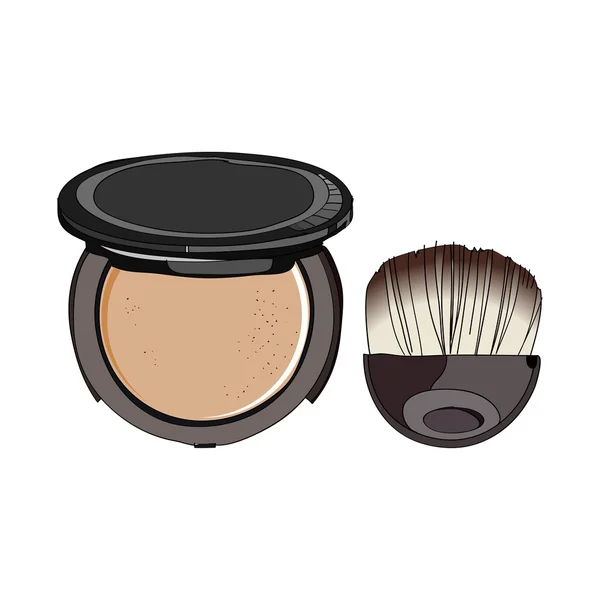 Face powder and brush — Stock Vector