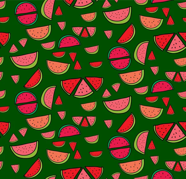 Vector seamless pattern of slices  watermelon — Stock Vector