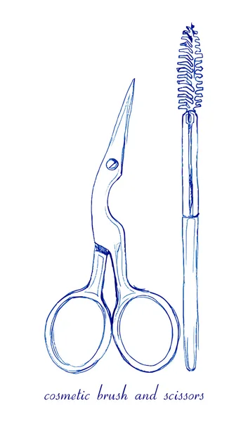Косметическая щетка и ножницы — стоковый вектор