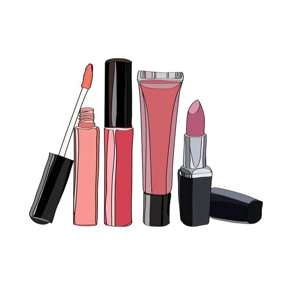 Cosmetica voor lips - sommige lipgloss en lippenstift — Stockvector